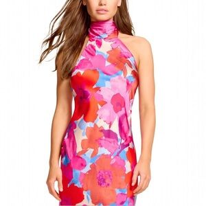 Ramy Brook Pink Red Blue Floral Halter Maxi Dress